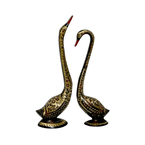 BRASS DUCK HAND ENGRAVING SCULPTURE (BLACK) SET OF 2